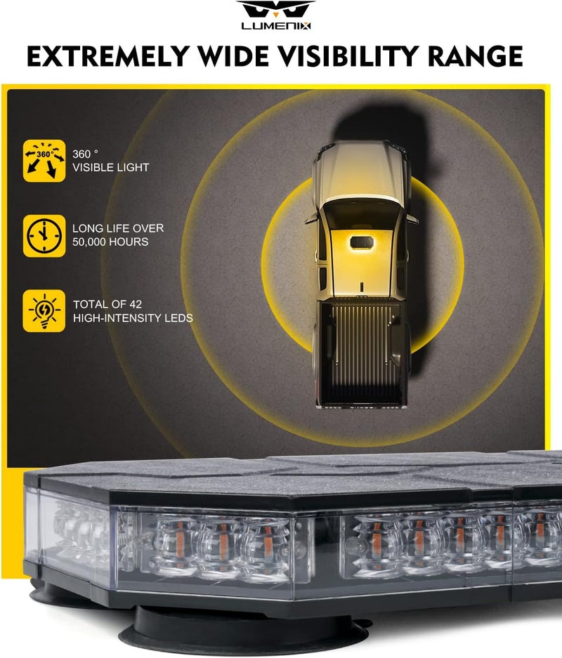 LUMENIX أضواء بار سطوع LED على السطح مع وحدة تحكم مغناطيسية لتحذير المرور الطارئ والسلامة - برتقالي (تصميم براءة اختراع) - Image 4